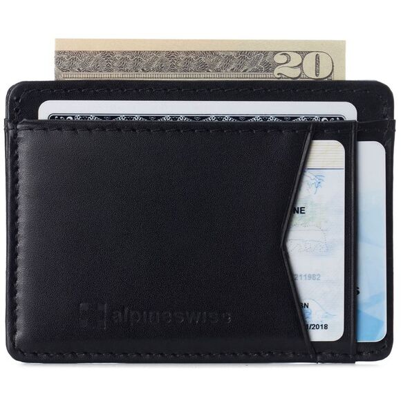 Alpine Swiss Mens RFID Safe Front Pocket Wallet Smooth Leather Slim Card Holder - Picture 6 of 6